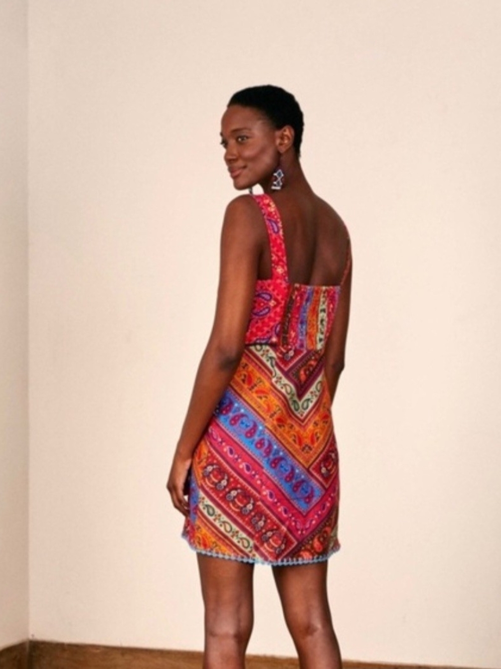 FARM Rio Multicolor Bandana-Print Mini Dress in Red, Pink, Orange & Blue